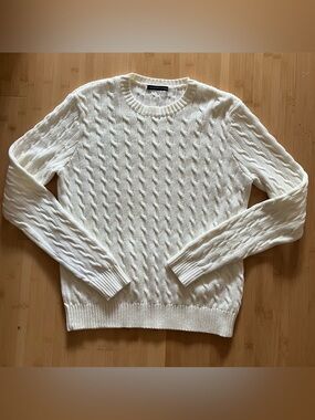 Brandy Melville Classic White cotton Cable Knit Crewneck Sweater